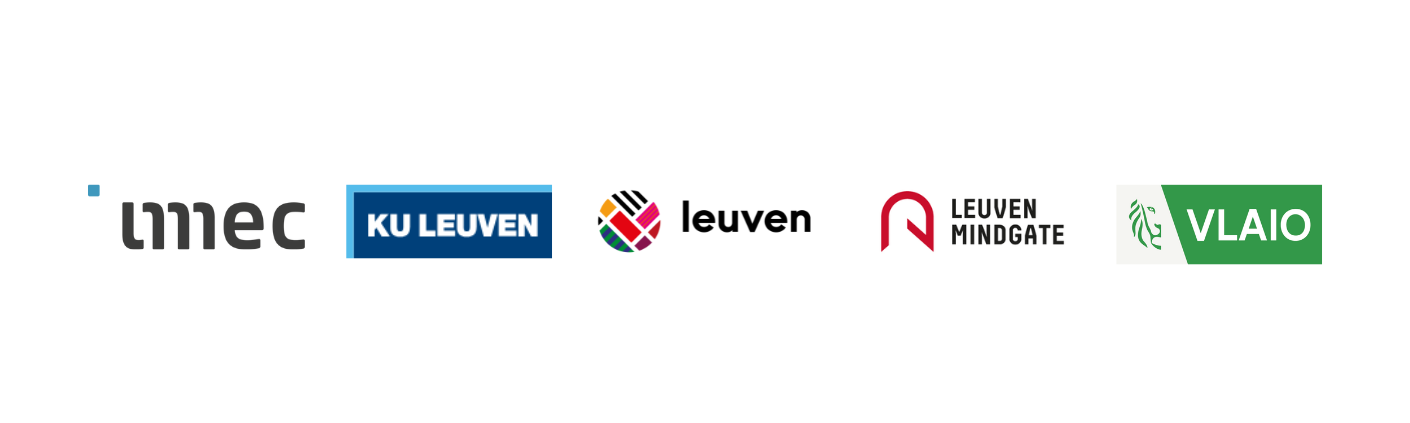 Image depicts 5 logos - imec, KU Leuven, Stad Leuven, Leuven Mindgatte and Vlaio