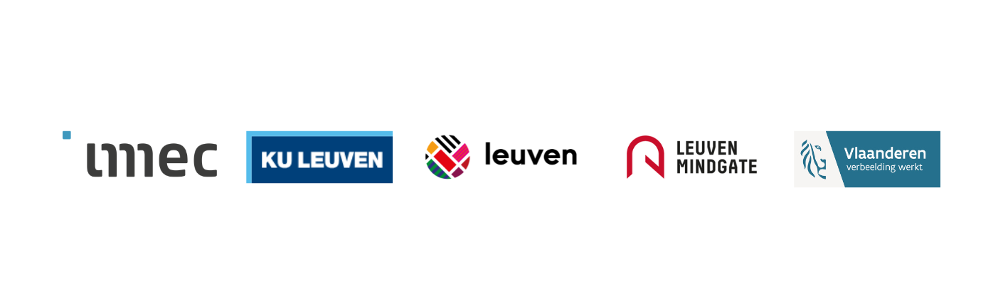 Image depicts 5 logos - imec, KU Leuven, Stad Leuven, Leuven Mindgatte and Vlaamse Overheid